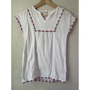 Crewcuts Girls White Dress/Coverup Size S Short Sleeve Colorful Trim Cotton‎